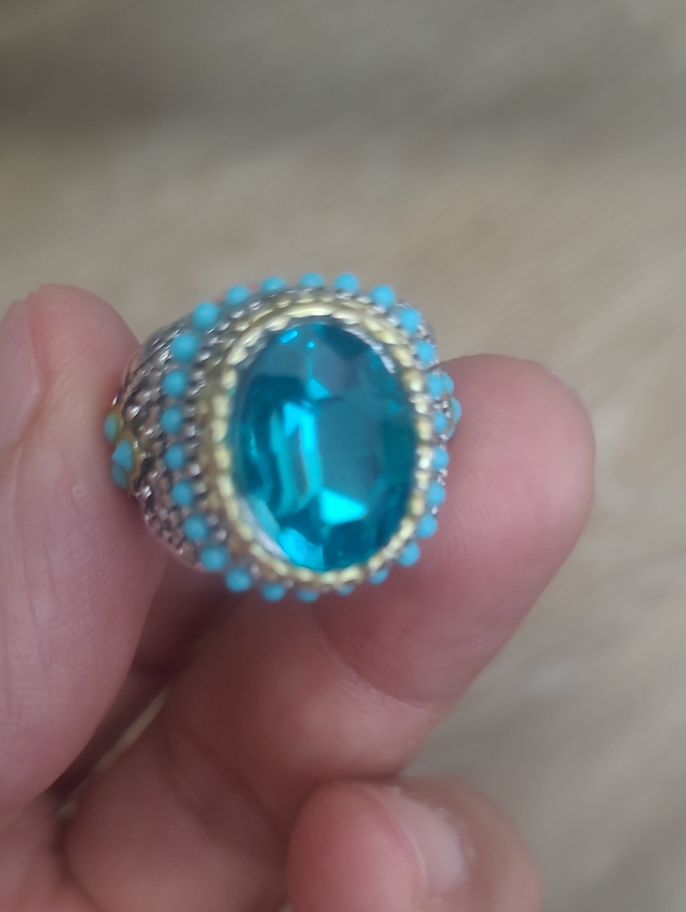 Turquoise Crystal Cocktail Ring - Blue Gem Accent